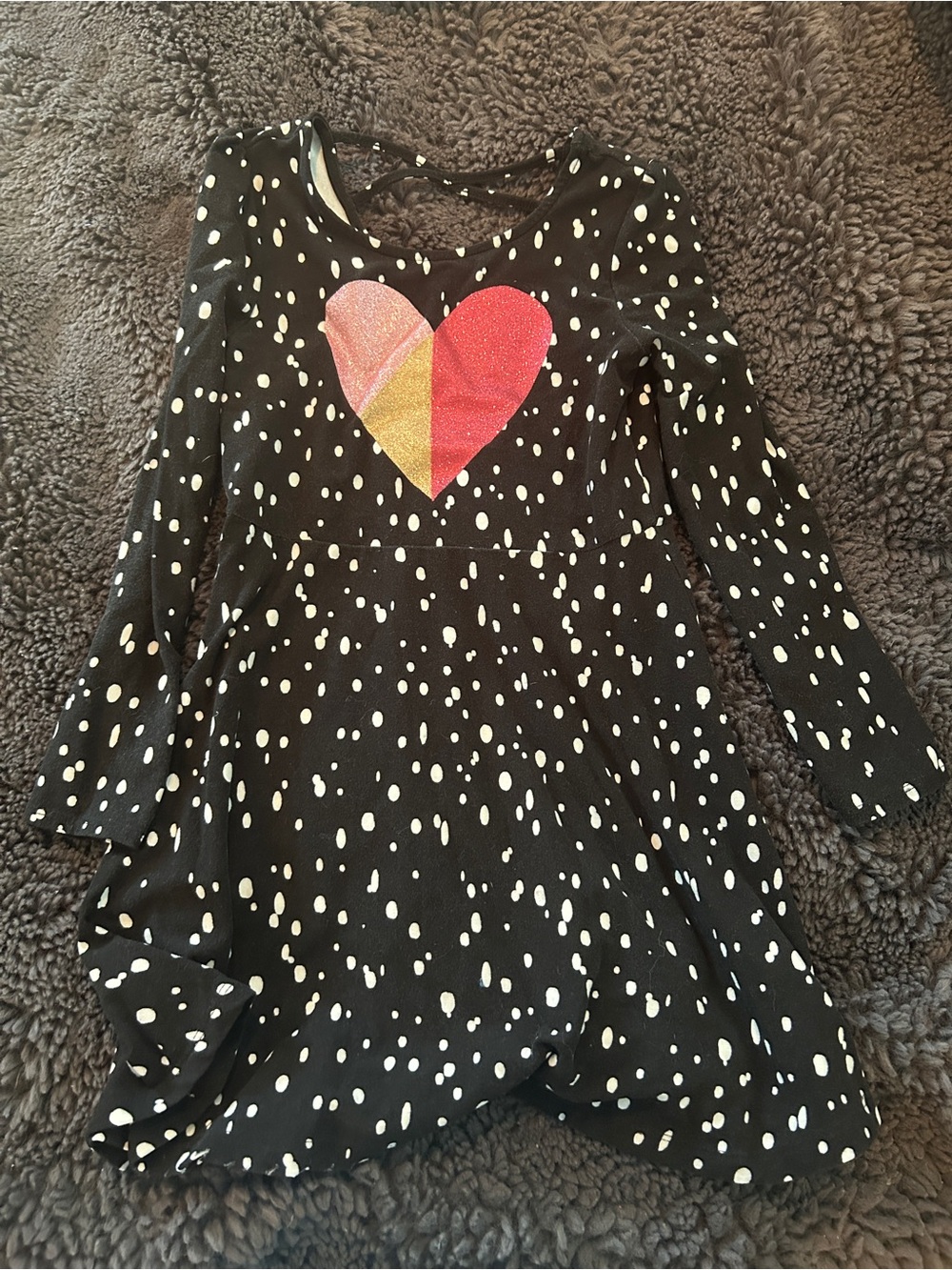 Epic Threads Black Polka Dot Long Sleeve Dress with Glitter Heart
